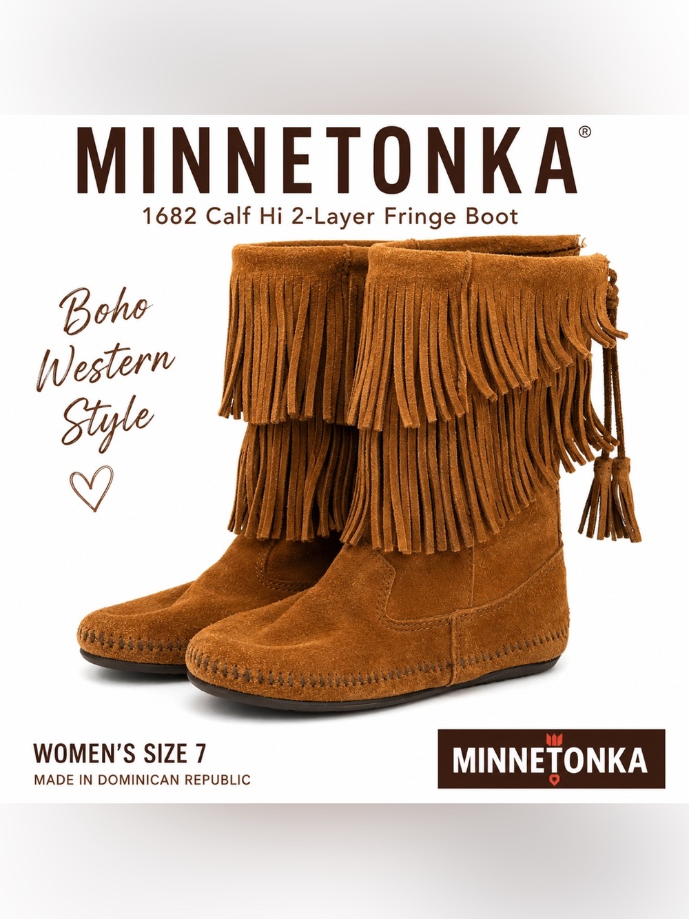 Minnetonka Women's 2-Layer Fringe Moccasin Boot - Brown